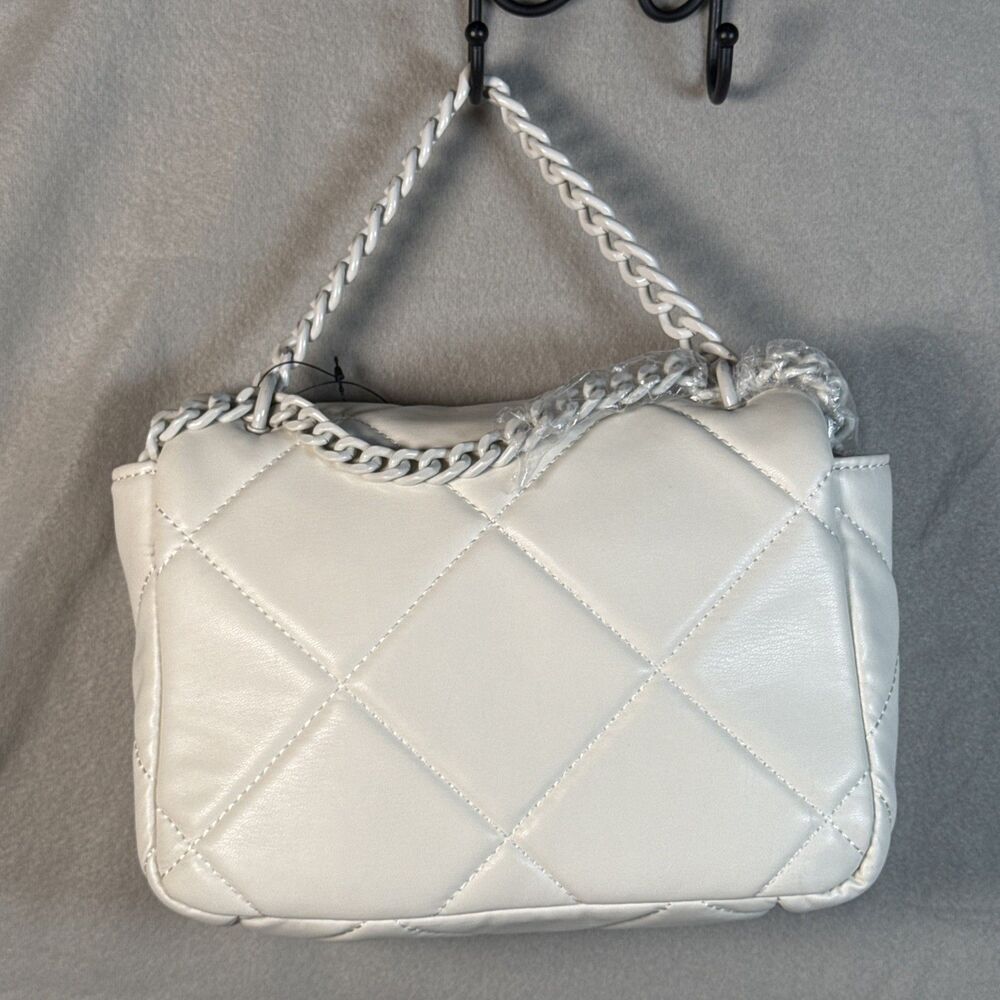 Badgley Mischka Small Stud Flap Quilted Chain Handle White Crossbody - Picture 3 of 6